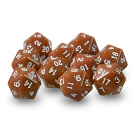 10x Polyhedral W20 Dice for Role and Tabletop Games (Brown)