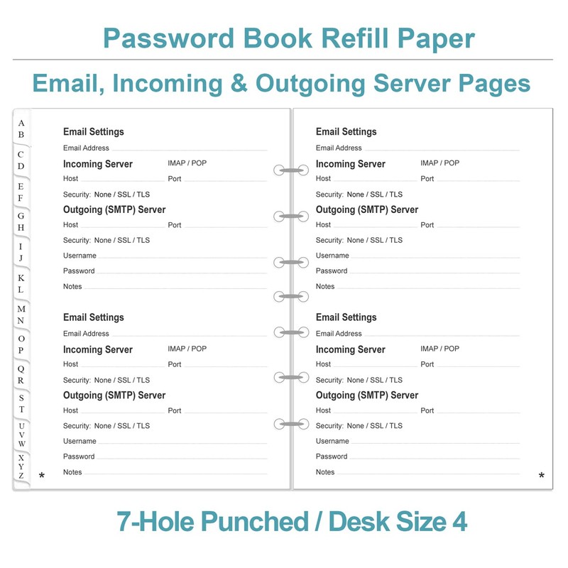 Password Book Refills - A-Z Password Notebook Refill Paper with