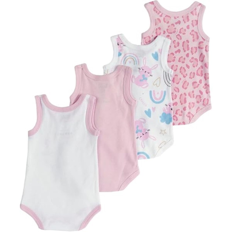 Chicco Baby Unisex Sleeveless Cotton Bodysuits Set, White/Rose, 18 months