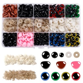 560pcs Plastic Safety Eyes and Noses, Safety Eyes for Toys Colourful Craft Doll Eyes Including 205 pcs Safety Eyes, 75 pcs Safety Noses with 280 pcs washers for Making Crochet Toy DIY Craft