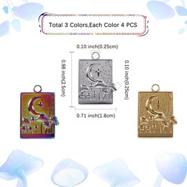 COGCHARGER 12Pcs Tarot Style Charms Moon Phase Charms Mushroom Charms Pendant Stainless Steel Rectangle Charms for Jewelry Bracelets Necklace Making DIY Craft Supplies