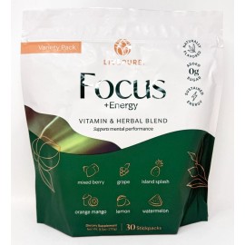 Live Pure Focus + Energy Variety Pack Grape Lemon Berry 30 Packets NEW Exp 3/27
