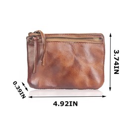 XXHong Leather Mini Purse Brown Coin Purse Card Bag Key Bag Leather Zipper Bag Leather Personality Coin Purse for Man and Women