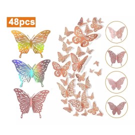 Dolores 48pcs Mariposas Decorativas Pared 3d Adorno Ahuecar Pegatina