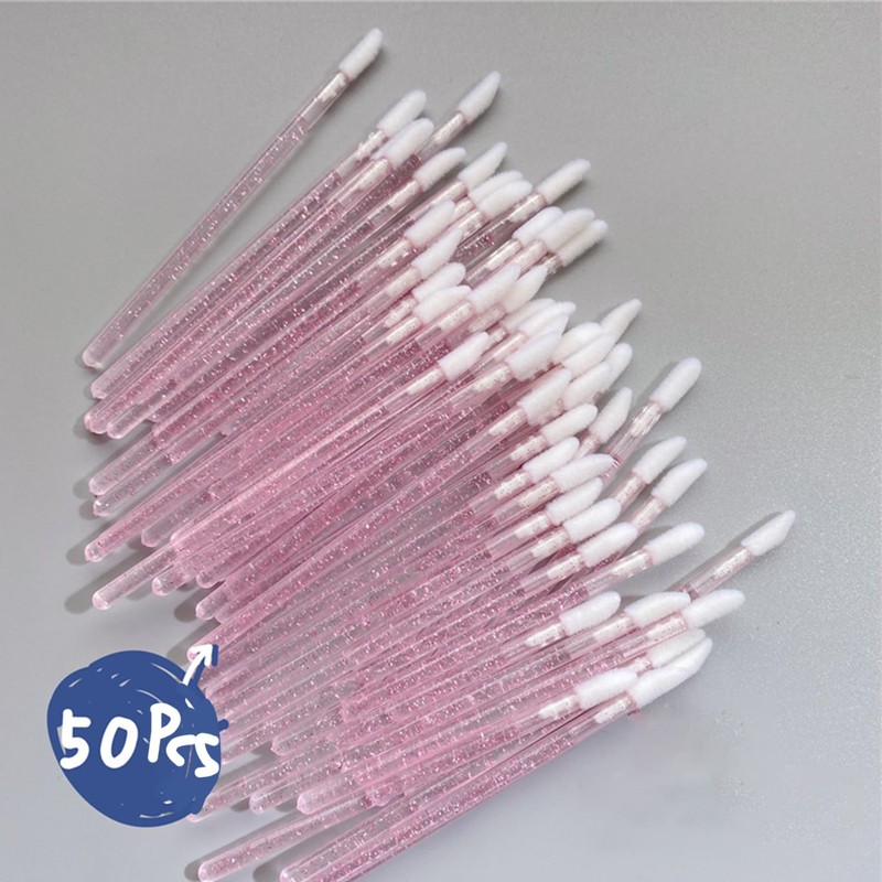 50PCS Disposable Crystal Lip Brushes - Premium Pink Lip Gloss