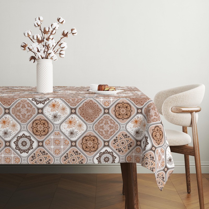 Martina Home Jucar Round Oilcloth Tablecloth 140cm Brown