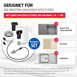 AQUADE 72339 Strainer Basket Valve 70 mm with Eccentric Valve, Pull Actuation, Overflow Set, Stainless Steel, Plastic