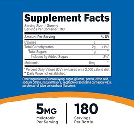Nutricost Melatonina 5 mg, 180 gomitas con sabor a fresa, sin gluten, sin OMG, sin jarabe de maíz