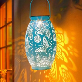 Butterfly Solar Lanterns, Gifts for Women Mom Birthday, Butterfly Decorations for Garden Patio Yard Porch Decor, Big Metal Hanging Solar Lanterns Outdoor Waterproof