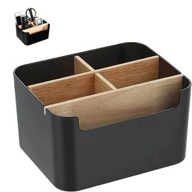 SZKKQKJ Holz Desktop Organizer, Schreibtisch Organizer, Bambus Tisch Organizer, Stiftehalter Schreibtisch, 5 Fächer, Geeignet für Wohnzimmer und Schlafzimmer,Büros, Schwarz