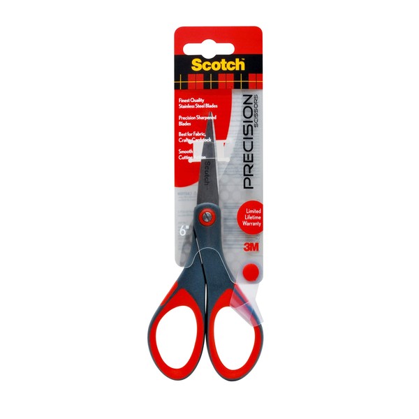 Scotch 6" Precision Scissors, Great for Everyday Use (1446),Grey/Red