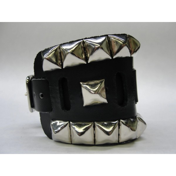 Manzoor Wide Leather Watchband With Buckle 1/2" Square Pyramid Studs