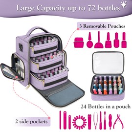 YOREPEK Large Nail Polish Organizer Holds 72 Bottles (15ml - 0.5 fl.oz) and Nail Lamp, Nail Polish Storage with 3 Removable Pouches & Multiple Storage Sections for Manicure Set, Gift for Manicurist