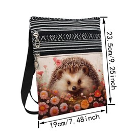 LiuenMgg Floral Hedgehog Messenger Bag Small Ethnic Pattern Printed Adjustable Strap Crossbody Zipper Bag Floral Hedgehog Phone Bag Wallet Cute Shoulder Handbag for Women Friends -2