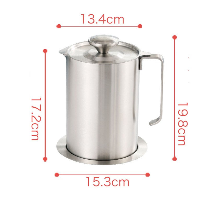 Bacon Grease Container with Strainer 304 Stainless Steel 1.8L Food