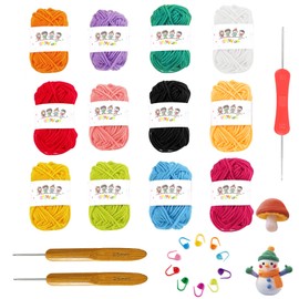 Liameph 25 PCS Knitting Kit,Knitting Kits for Beginners Adults,Coloured Knitting Starter Kit for Adults,Dishcloth Knitting Kit,12 Colours Yarn & 2 Bamboo Knitting Needles,for Handcrafts Arts