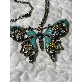 Unbranded New Old Stock Butterfly Necklace Porcelain Painted Crystal Pendant FREE SHIP