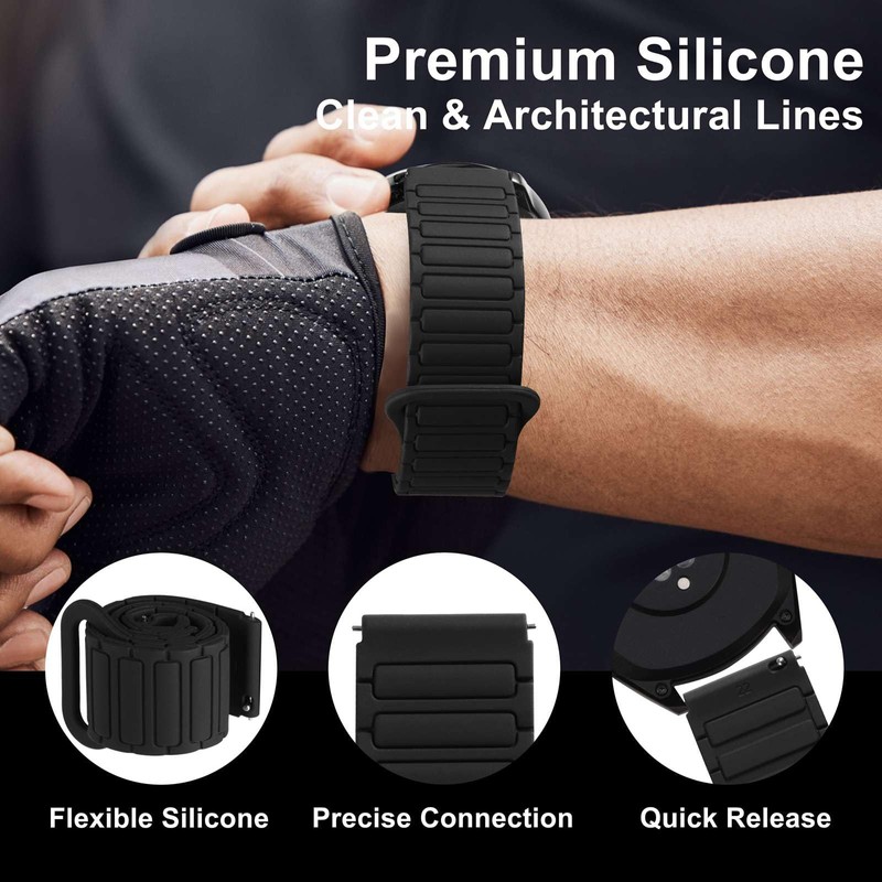 WOCCI 22mm Magnetic Silicone Watch Band, Tactile Ridged Texture, Quick
