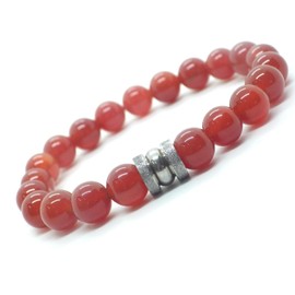 Ethnic men's bracelet in red carnelian beads and central stainless steel bead