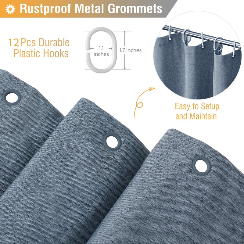 BTTN Fabric Shower Curtain, Linen Textured Heavy Duty Polyester Cloth