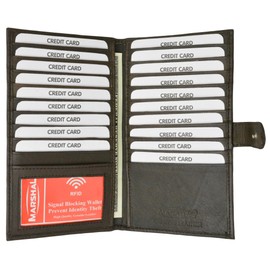 Marshal Bifold Leather RFID Blocking Wallet For Men & Women | Genuine Leather Holder With 19 Slots, 2 Bill Compartments & ID Window For Credit/Debit Cards, Money, Driver's License - Brown -