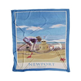 Northwest Art Mall Newport Oregon Sand Castle Ultra Fleece Bed Sofa Travel Cozy Blanket from Alla Prima Painting by Artist Joanne Kollman 50" x 60".