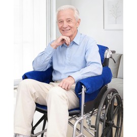 KUAZIDAR Wheelchair Seat Cushion with Armrest Covers, Pressure Relief Wheelchair Cushions for Sciatica, Tailbone & Back Support, Non-Slip Wheel Chair Pads for Pressure Sores, Blue