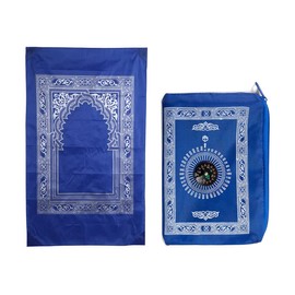 Abiyou 1 Piece Prayer Mat, Musilm Prayer Mat, Polyester Prayer Rug, Portable Travel Prayer Mat, Travel Prayer Rug with Compass, for Muslim Prayer, Ramadan(Blue, 60CMx100CM)