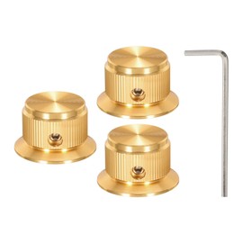 QUARKZMAN Set of 3 Knobs 6 mm Potentiometer Knob Aluminium Alloy Audio Knob with Grub Screw for Electric Guitar Bass, Gold