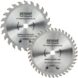 2 Pack - 135mm x 12.7mm (10mm) Bore x 24T & 40T TCT Circular Saw Blades. Wood Cutter Blade. Fits Bosch, Makita, Dewalt Saw Etc. Wood Saw Blades 24 & 40 Teeth