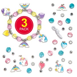 Baker Ross AW622 Unicorn Charm Bracelet Kits - Pack of 3, Make Your Own Colorful Bangle Charms, with Beads, Charms and Elastic Cord for Kids Arts and Crafts Activities