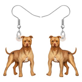 OUSIO Acrylic Brown American Pit Bull Terrier Dog Earrings Charm Pets Animals Dangle Lightweight Jewelry For Women Fashion Puppy Decorations Gifts (Brown)
