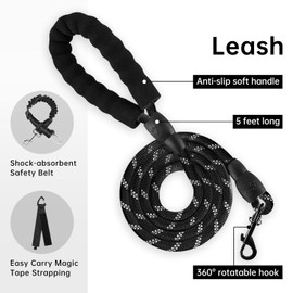 IVY&LANE Arnés para perro sin tirones para perros grandes, arnés de chaleco para perro con correa, cinturón de seguridad y correa de almacenamiento, arnés totalmente ajustable, tira reflectante de 360°, mango suave (negro, XL)