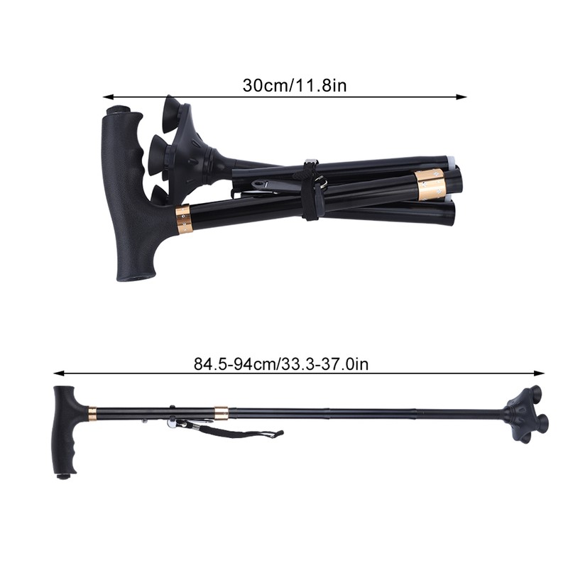 Adjustable Folding Cane Aluminium Alloy Antislip Walking Stick with Lamp