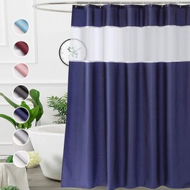 UFRIDAY Extra Long Shower Curtain with See Through Window, 72x84 inch Fabric Shower Curtain for Bathroom and Bathtubs,Machine Washable, Hotel Quality,Navy Blue