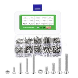 uxcell 240 Pcs #4~6 Machine Screws Phillips Pan Cross Head Screws Bolts Assortment Kit 304 Stainless Steel Silver for Wall Socket,Household Repairs