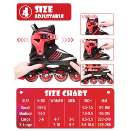 PAPAISON Adjustable Roller Blades Boys Ages 4-12, Inline Skates for Girls Kids with Full Light Up Wheels, Outdoor Illuminating Roller Skates for Children Teens Women