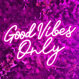 Good Vibes Only Neon Sign，Good Vibes Neon Signs for Wall Decor，Beautiful Pink Good Vibes Only Neon Light Sign for Girls Bedroom Decoration，Party，Birthday，Wedding，Salon Shopping Mall Home Wall Decor