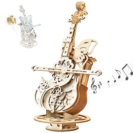 AIJUYE 3D Music Box Wooden Puzzle with Movable Cello Design - Adult Craft Kit, Suitable for High School Boys and Girls - Educational Toy, Gift