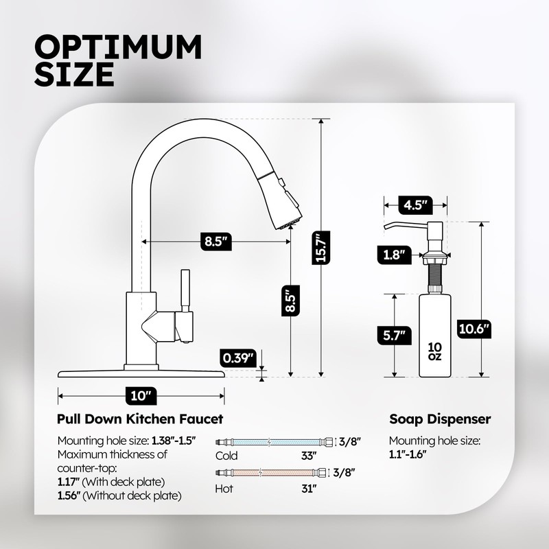 Arofa Kitchen Faucet with Soap Dispenser, Stainless Steel Kitchen Sink