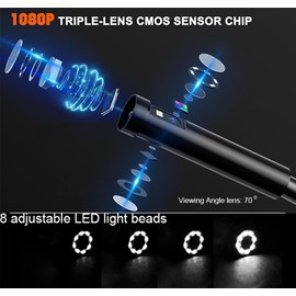 Triple-Lens Borescope, 1080P Endoscope Camera with Light - 4.5" Flexible IP68 Sewer Inspection Camera, 32.8FT Semi-Rigid Cable, Birthday Gifts for Men, Cool Gadget Tool