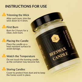 Natural Beeswax Jar Candles ，Organic Emergency Candles in Glass - Smokeless Slow Burnning | 36 Hours Long Burning Time - White