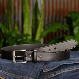 Bullhide Belts Mens Leather Belt, Genuine Full Grain Leather, Heavy-Duty, Nylon Stitched Belts for Work, Casual, Dress, 1.50" Wide, Made in the USA, Black, 54 Inches