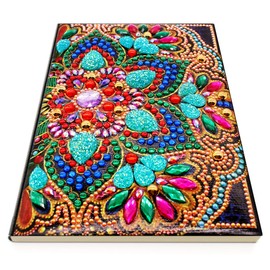 Generic DIY 5D Diamond Painting Notebook Mandala Kits Cover Leather Special Shaped Journal Sketchbook Crystal Cross Stitch Art Hardcover Dairy Book by Number Festival Birthday Gift 20.7x14.2cm