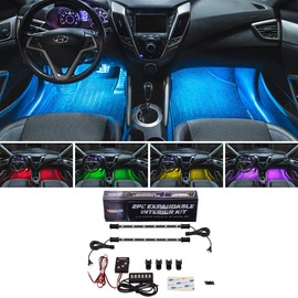 LEDGlow 2pc Multi-Color LED Interior Footwell Underdash Neon Lighting Kit for Cars & Trucks - 7 Solid Colors - 7 Patterns - Music Mode - Auto Illumination - Universal - Includes 9" Tubes & Control Box