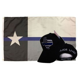 AES Wholesale Combo 3x5 Police Texas Blue Line Flag & Police Texas Black Hat Cap Fade Resistant Double Stitched Premium Quality