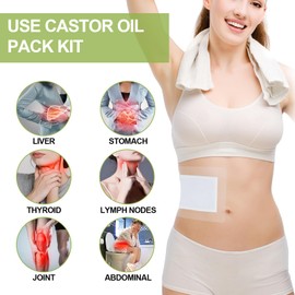 STFOCE 10pcs Castor Oil Pack Wrap, Gentle Self-Adhesive, Disposable Castor Oil Pack Organic Cotton, Flexible Silicone Pad, No Leaks, No Irritation, Portable