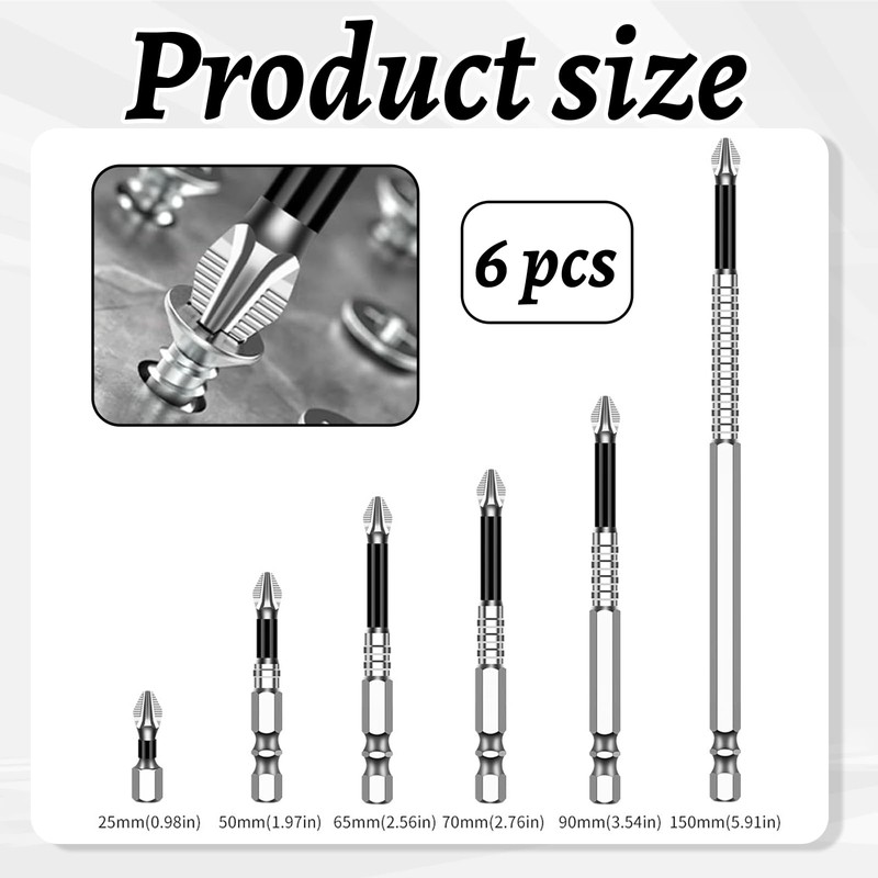 6 Pcs High Magnetic Screwdriver Drill Bit Set, Magnetic Screwdriver