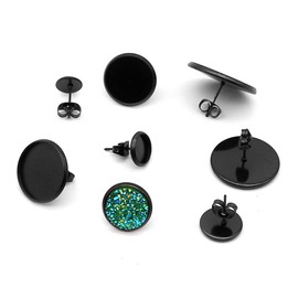 DOITOOL 10PCS Stainless Steel Black Earring Making Tray DIY Jewelry Accessory with Cork Base Round Earrings Supplies Creative Ear Studs with Ear Stoppers for Custom Designs