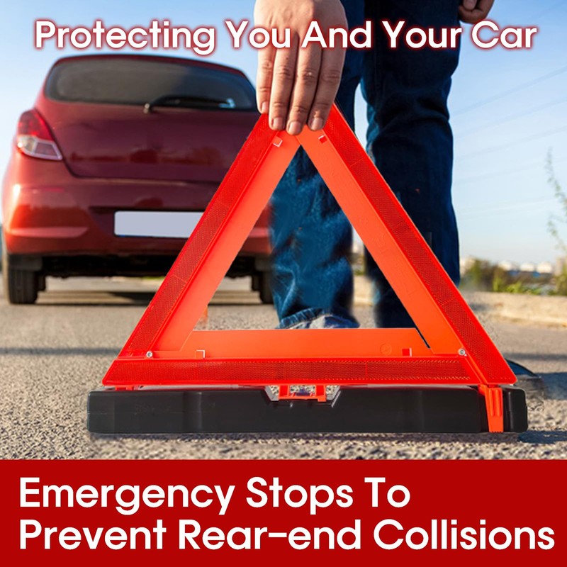 LunaSync Warning Triangles with Carry Case, 3 Pack Safety Triangles,